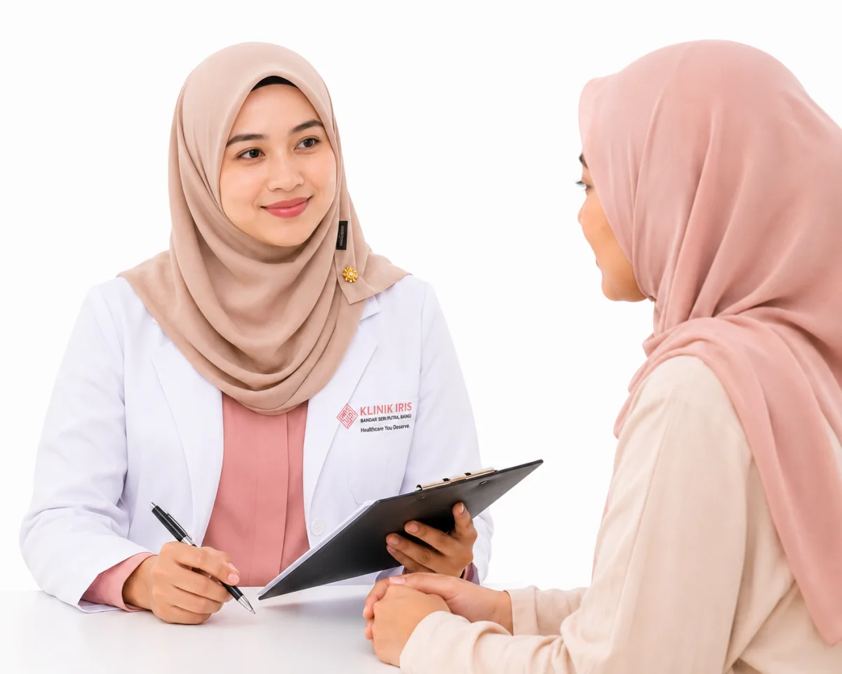 Doktor Klinik Iris berunding dengan pesakit