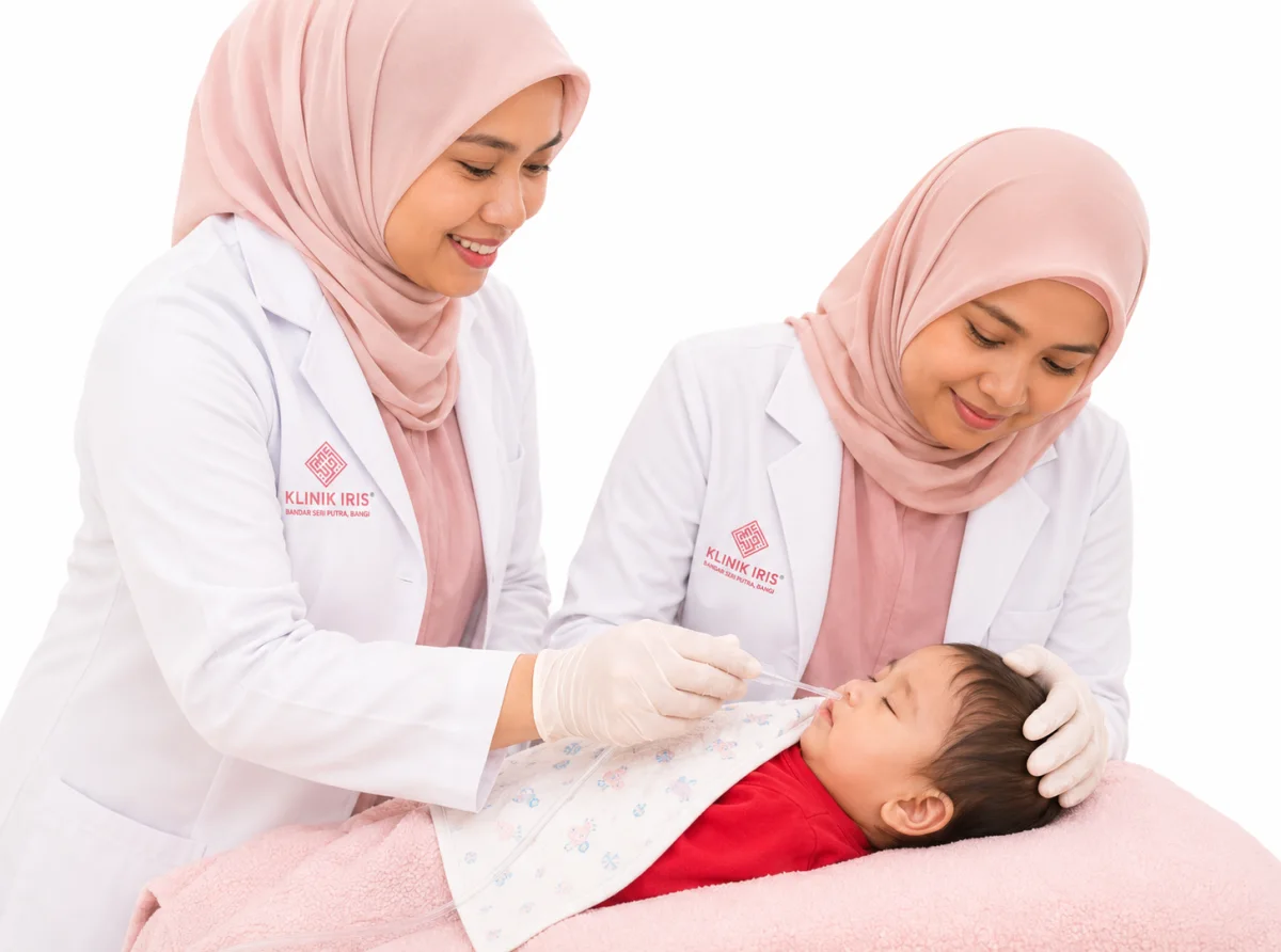 Doktor Klinik Iris merawat bayi